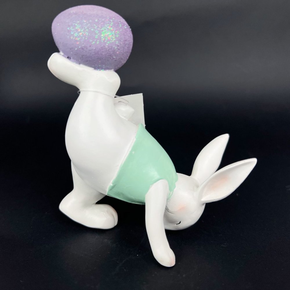 NEW Bath & Body Works Kicking Bunny Rabbit Easter GREEN 3-Wick Candle Topper Egg - Picture 1 of 7